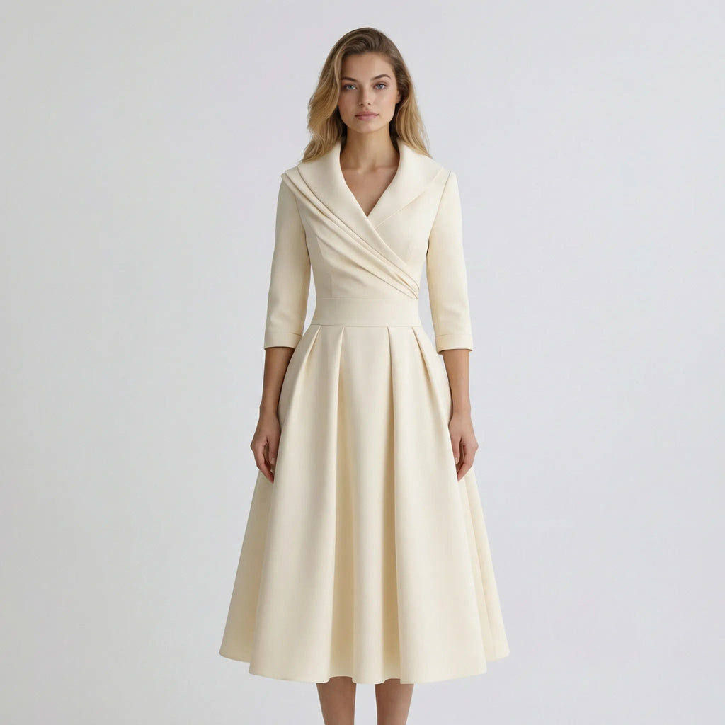 Kobieta Midi Sukienka | Elegancki Krój z Klasycznym Kołnierzem 6