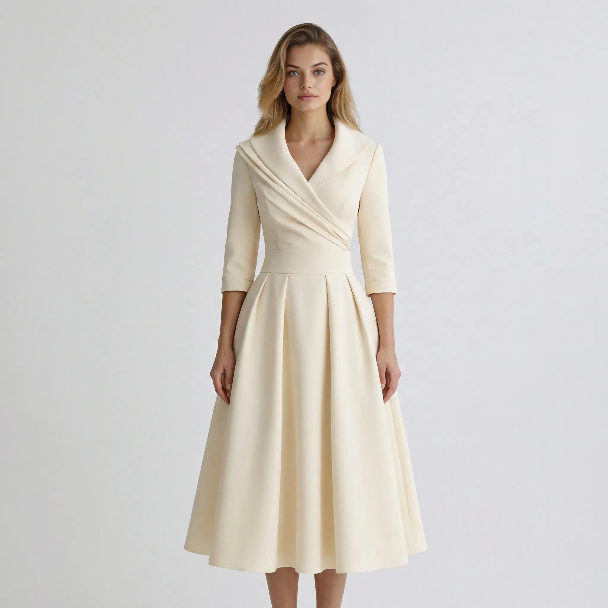 Kobieta Midi Sukienka | Elegancki Krój z Klasycznym Kołnierzem 6