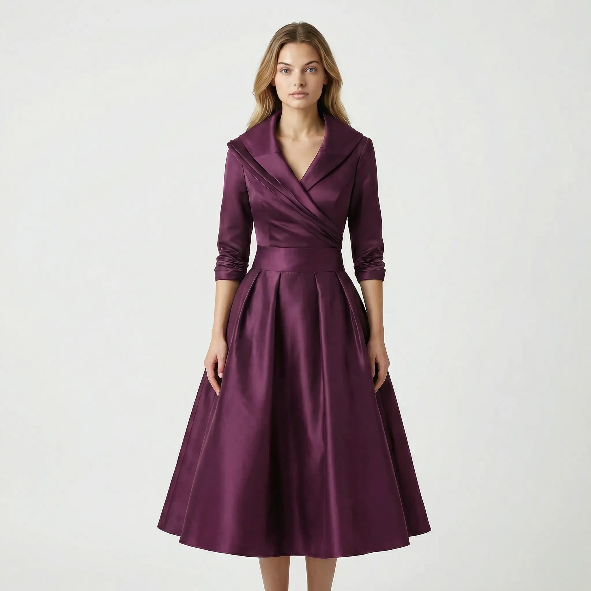 Kobieta Midi Sukienka | Elegancki Krój z Klasycznym Kołnierzem 7