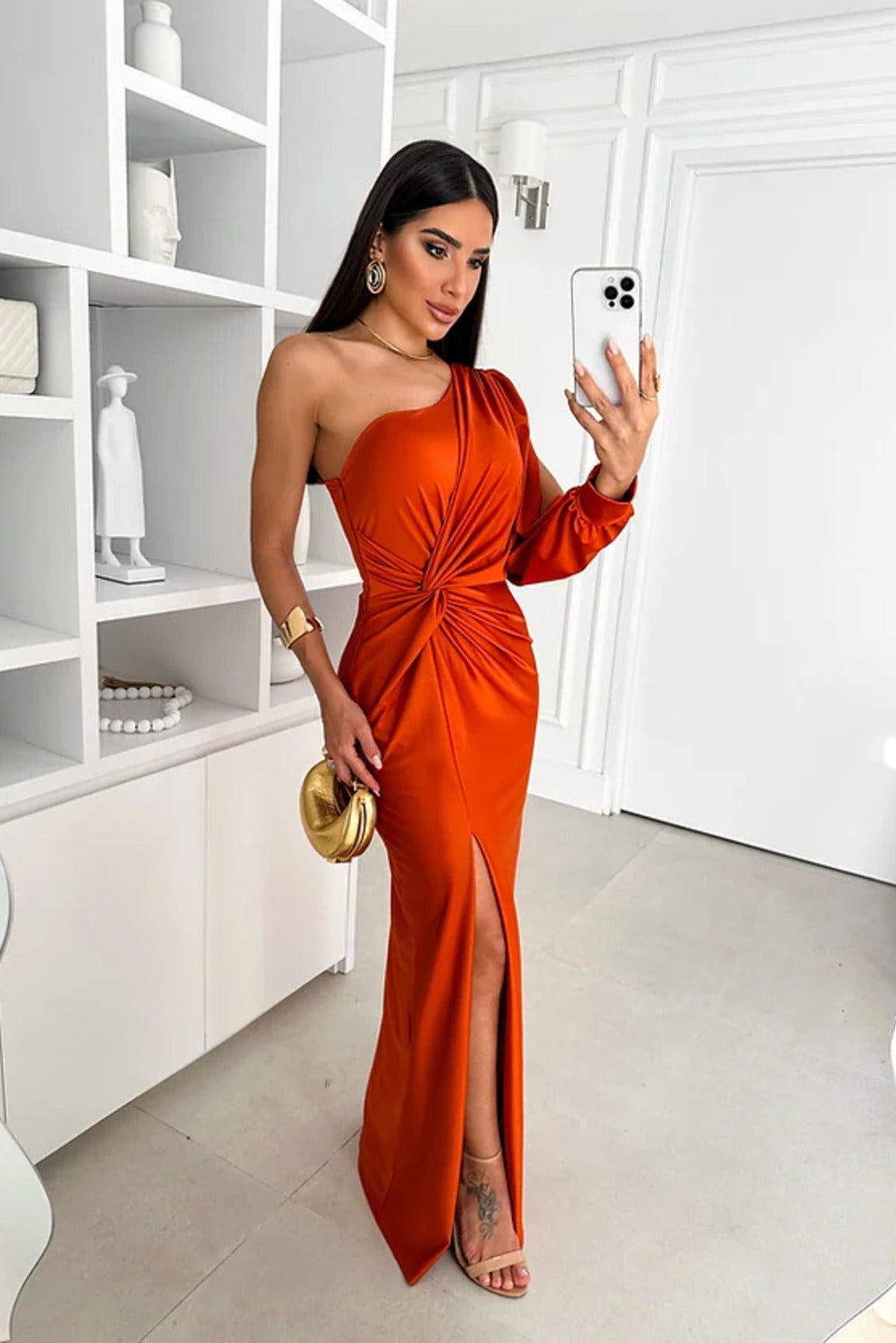 Kobieta Sukienka Maxi | Elegancki Jednoramienny Krój 1