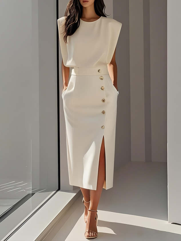Kobieta Sukienka Midi | Elegancka z Rozcięciem na Wesele 0