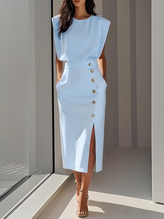 Kobieta Sukienka Midi | Elegancka z Rozcięciem na Wesele 2
