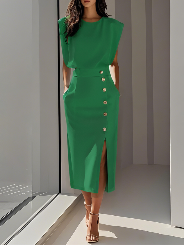 Kobieta Sukienka Midi | Elegancka z Rozcięciem na Wesele 3