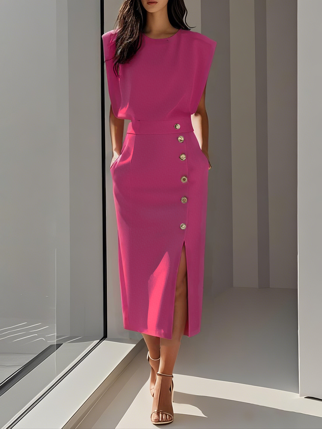 Kobieta Sukienka Midi | Elegancka z Rozcięciem na Wesele 6