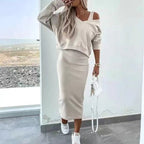 Kobiety Dwuczęściowy Komplet | Elegancka Sukienka i Sweter 5