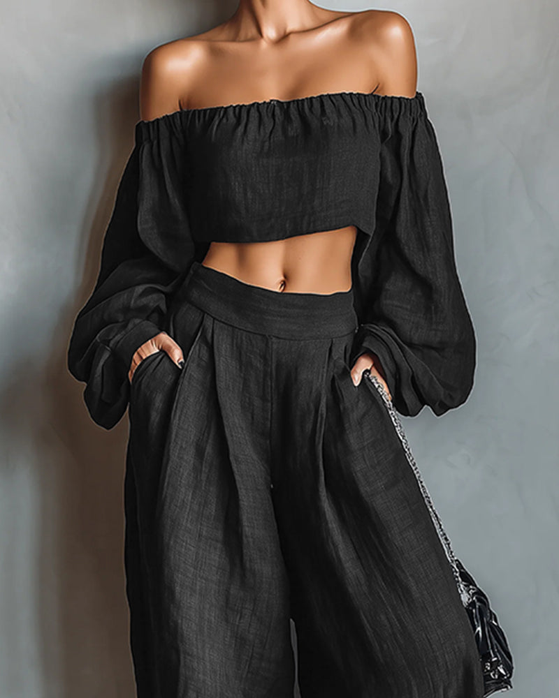 Kobiety Komplet Damski | Bawełna i Len, Letni Dres z Odkrytymi Ramionami 2
