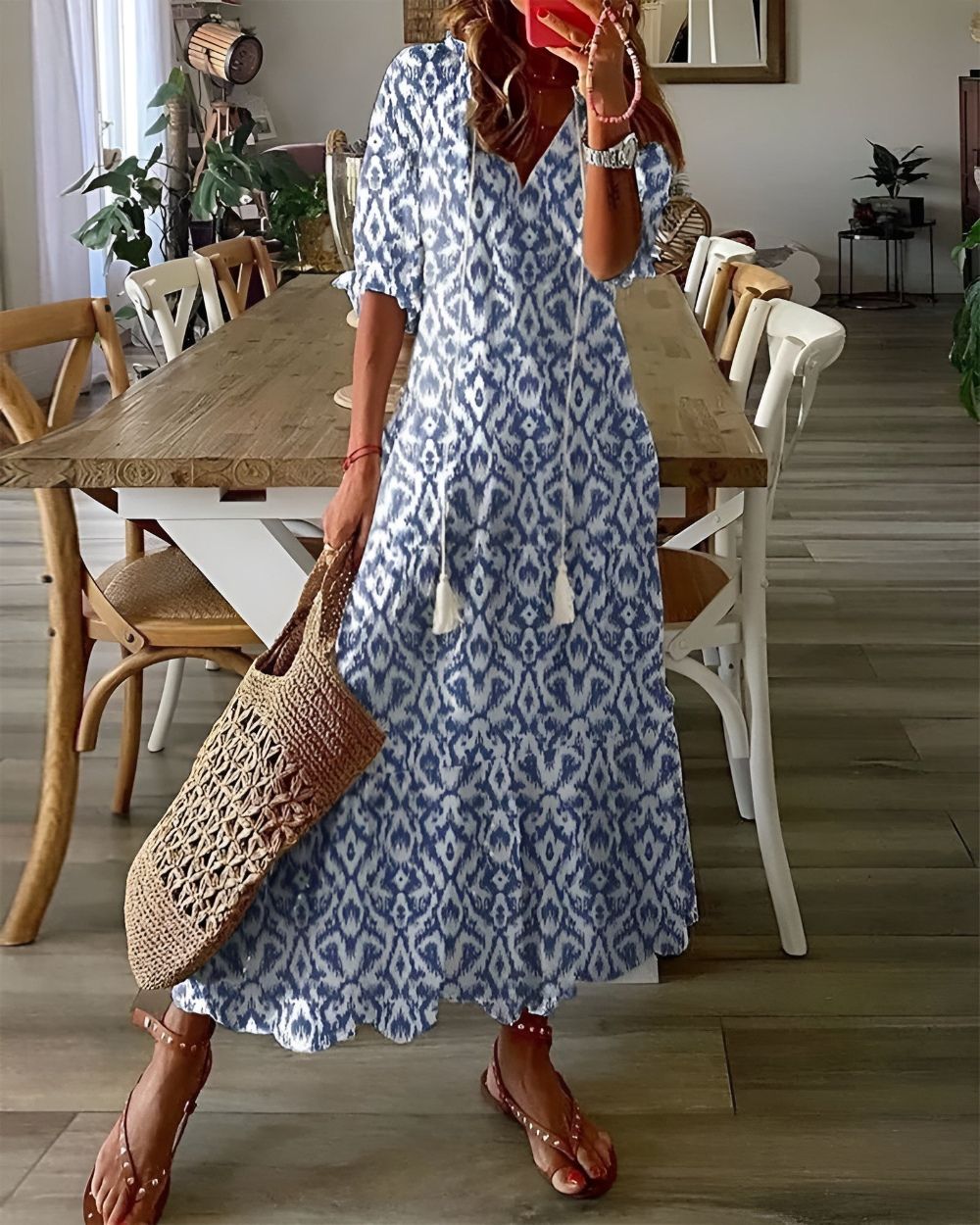 Kobiety Sukienka Boho | Luźny Krój z Frędzlami 0
