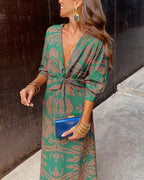 Kobiety Sukienka Maxi | Boho Print, Dekolt w Serek 4