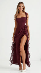 Kobiety Sukienka Maxi | Elegancka Falbankowa z Rozcięciem 10