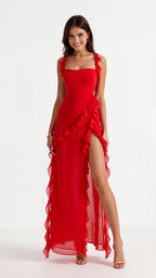 Kobiety Sukienka Maxi | Elegancka Falbankowa z Rozcięciem 8