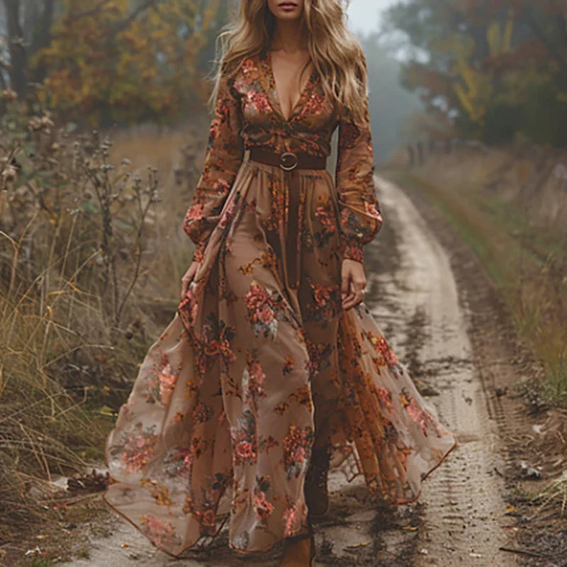 Kobiety Sukienka Maxi | Kwiatowy Nadruk, Boho Styl 3