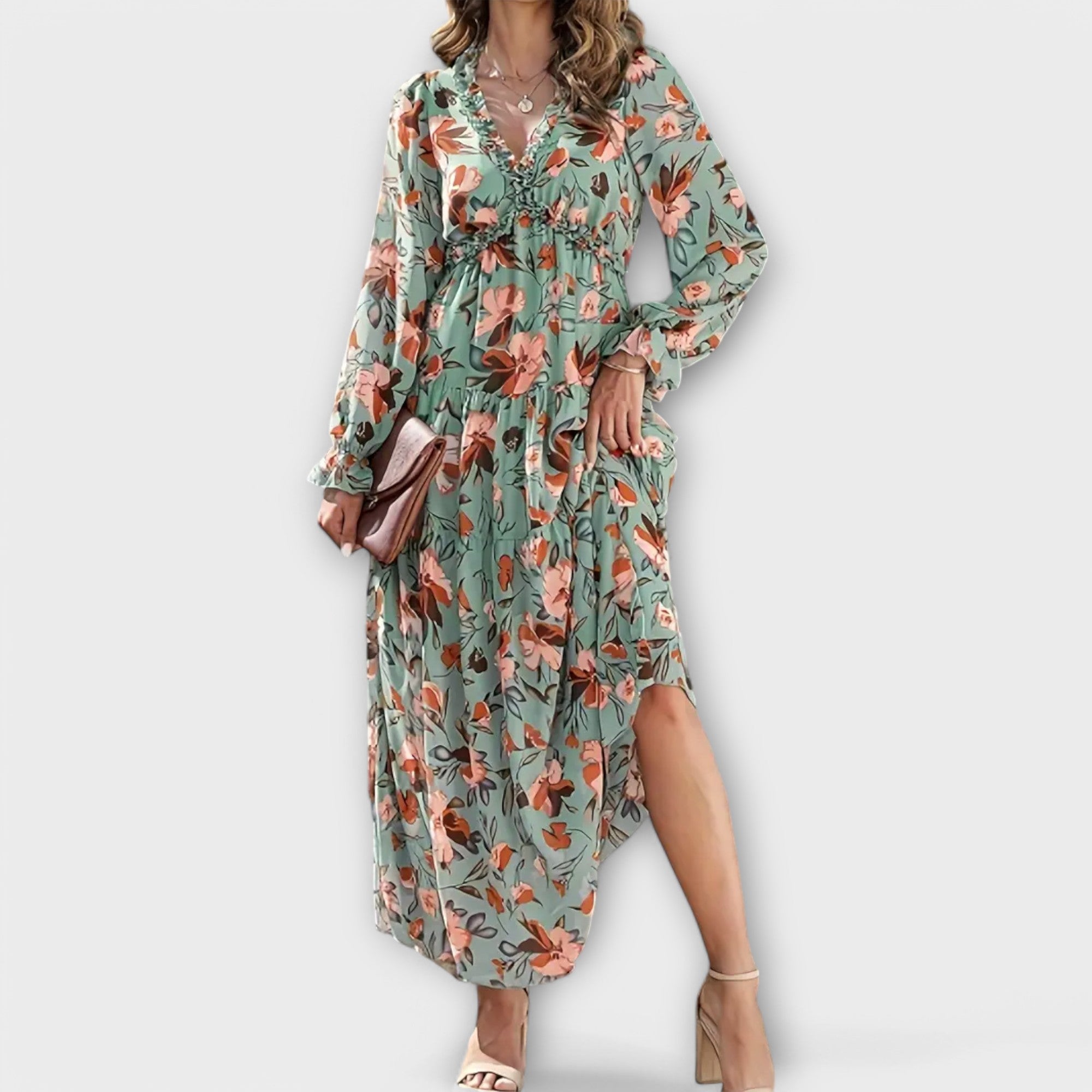 Kobiety Sukienka Maxi | Kwiatowy Wzór, Dekolt V, Letnia Elegancja 1