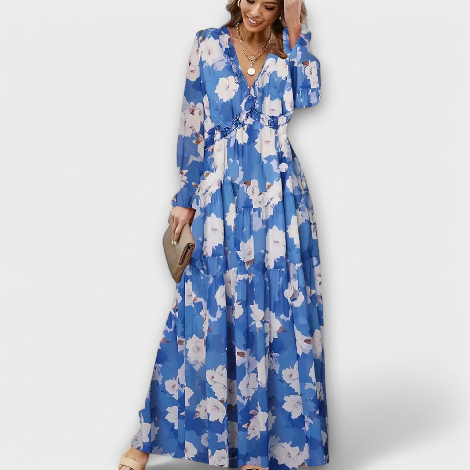 Kobiety Sukienka Maxi | Kwiatowy Wzór, Dekolt V, Letnia Elegancja 2