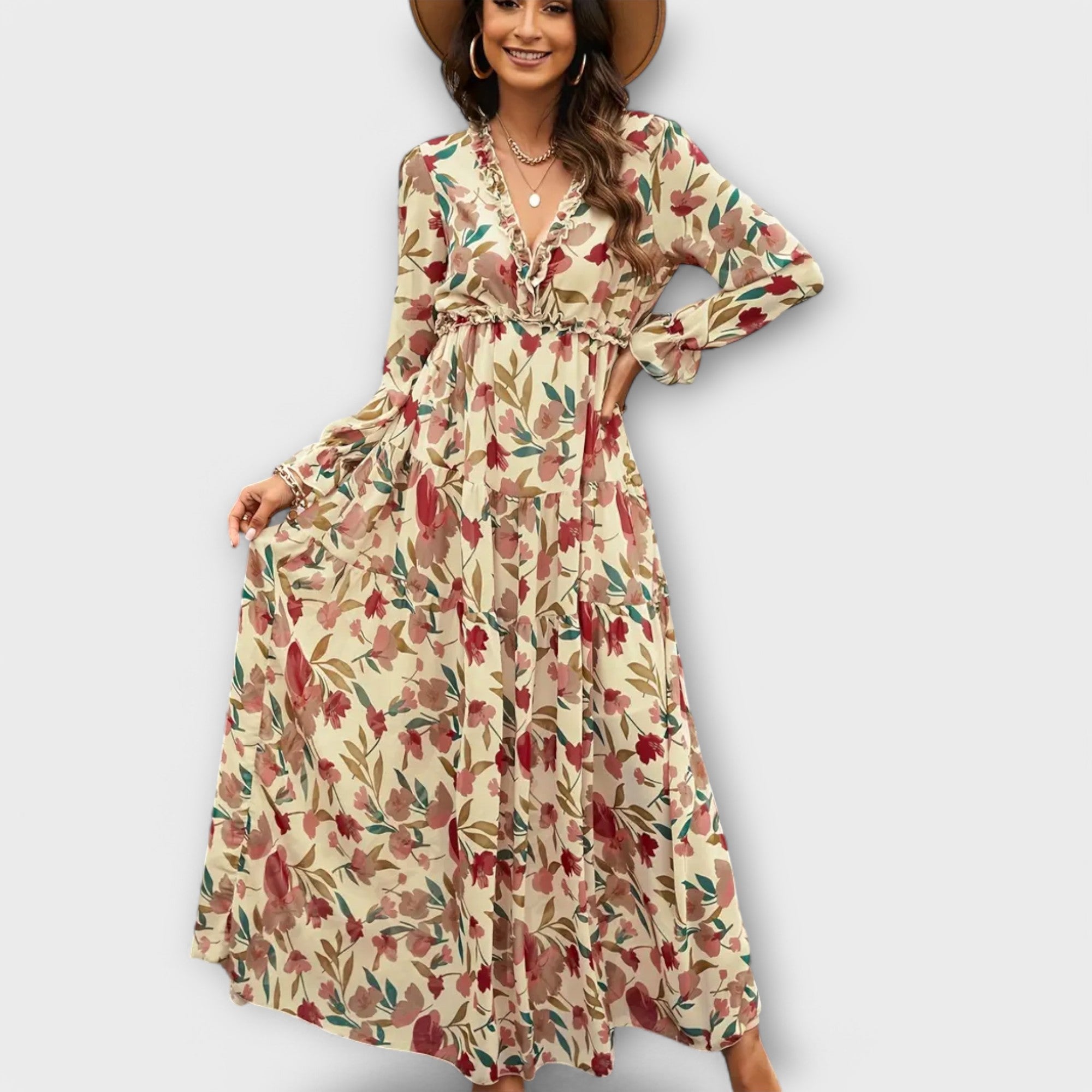 Kobiety Sukienka Maxi | Kwiatowy Wzór, Dekolt V, Letnia Elegancja 5