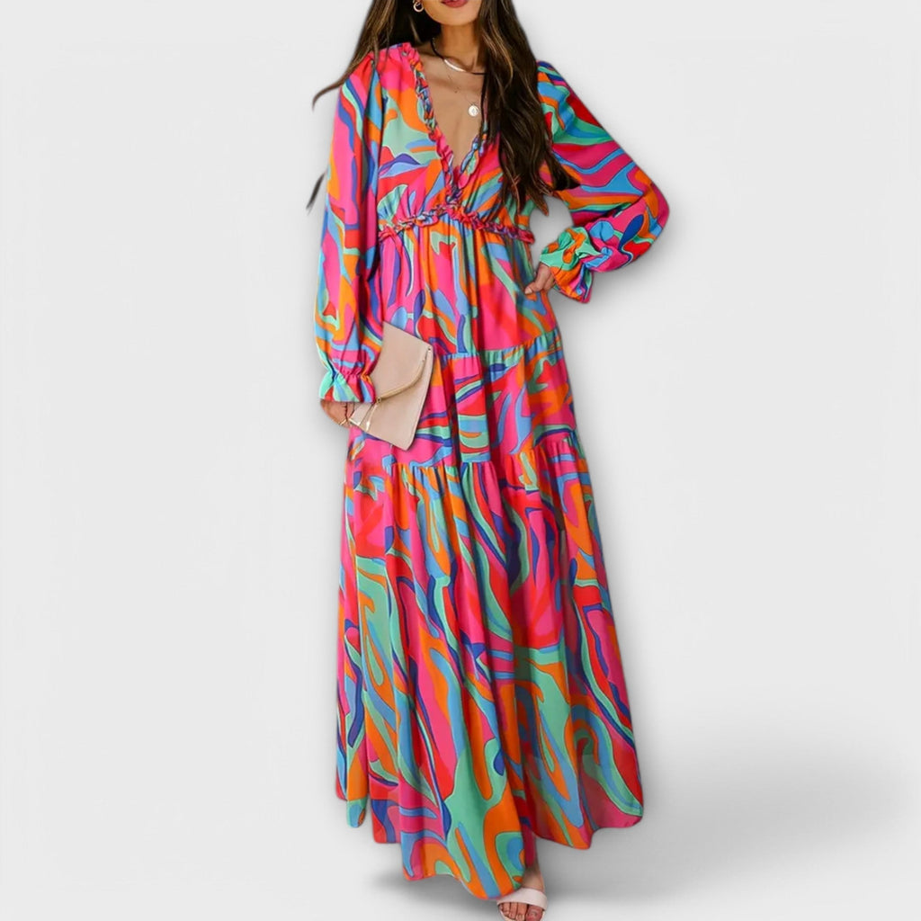 Kobiety Sukienka Maxi | Kwiatowy Wzór, Dekolt V, Letnia Elegancja 8