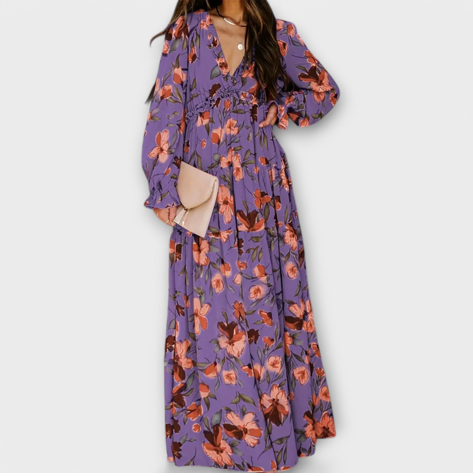 Kobiety Sukienka Maxi | Kwiatowy Wzór, Dekolt V, Letnia Elegancja 9