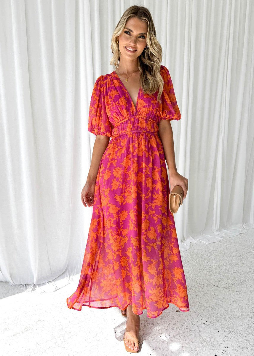 Kobiety Sukienka Maxi | Kwiatowy Wzór, Elegancka na Wesele 0