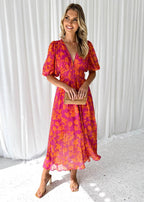 Kobiety Sukienka Maxi | Kwiatowy Wzór, Elegancka na Wesele 1