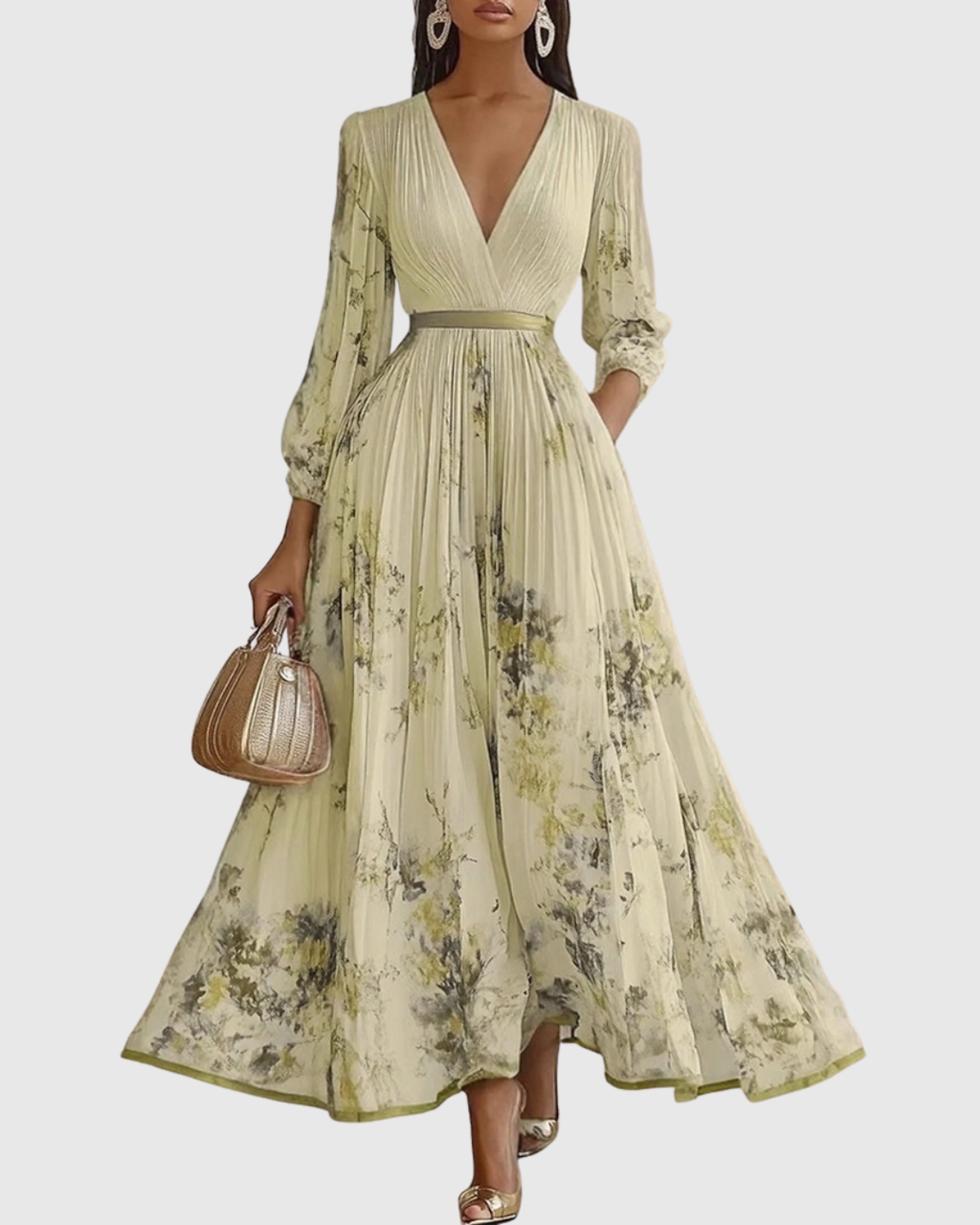 Kobiety Sukienka Maxi | Plisowana z Dekoltem V, Letnia Elegancja 7