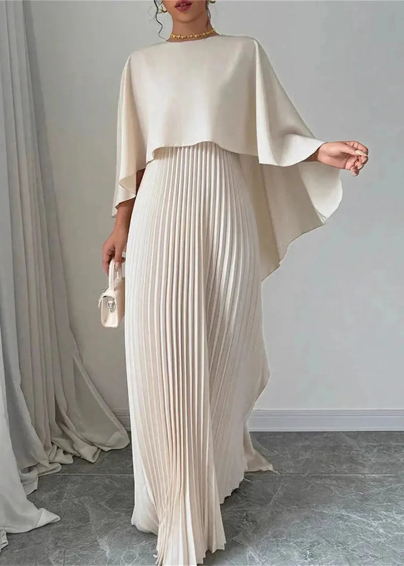 Kobiety Sukienka Maxi | Plisowana z Drapowaną Peleryną 2