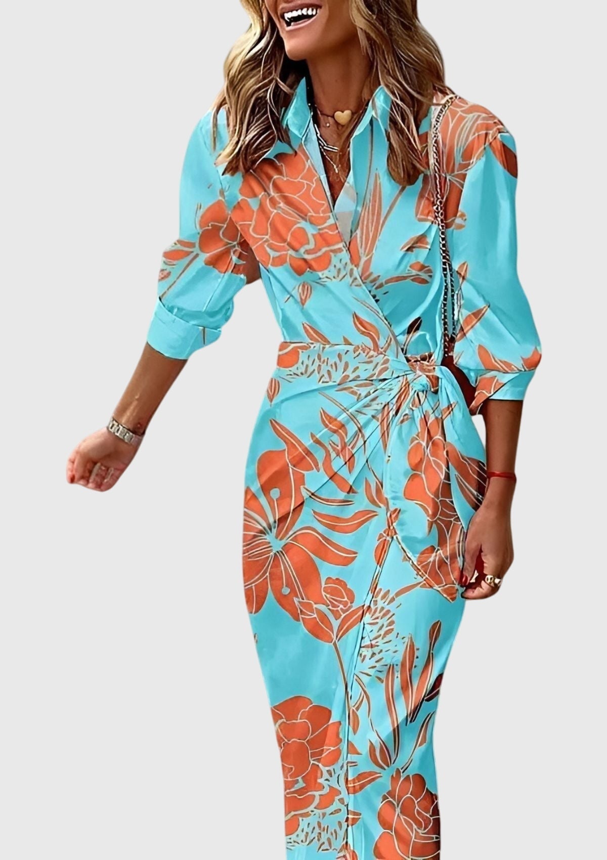Kobiety Sukienka na Wesele | Elegancka Kopertowa z Nowoczesnym Nadrukiem 9