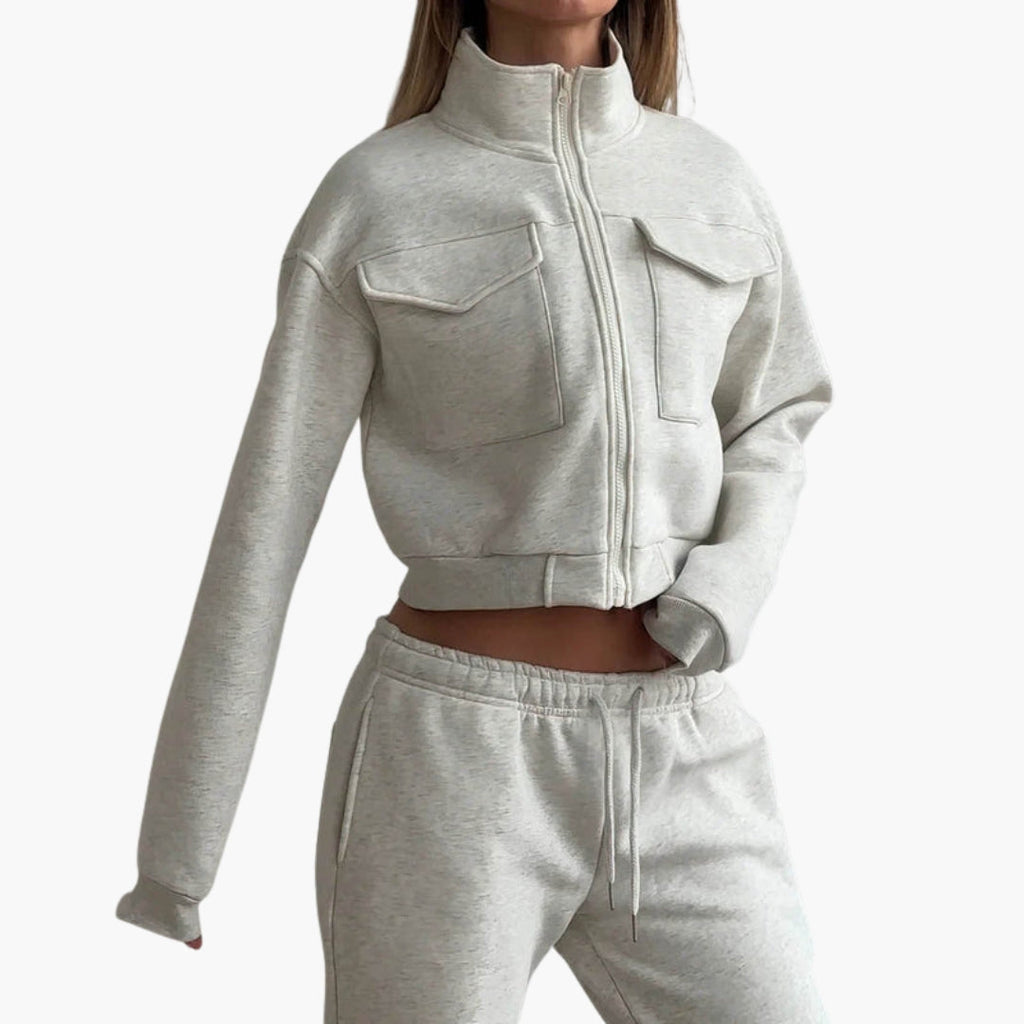 Kobiety Zestaw Casual | Wysoki Kołnierz, Szerokie Spodnie 4