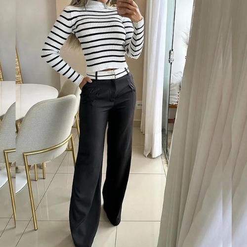 Kobiety Zestaw Dwuczęściowy | Elegancki Top i Spodnie 1
