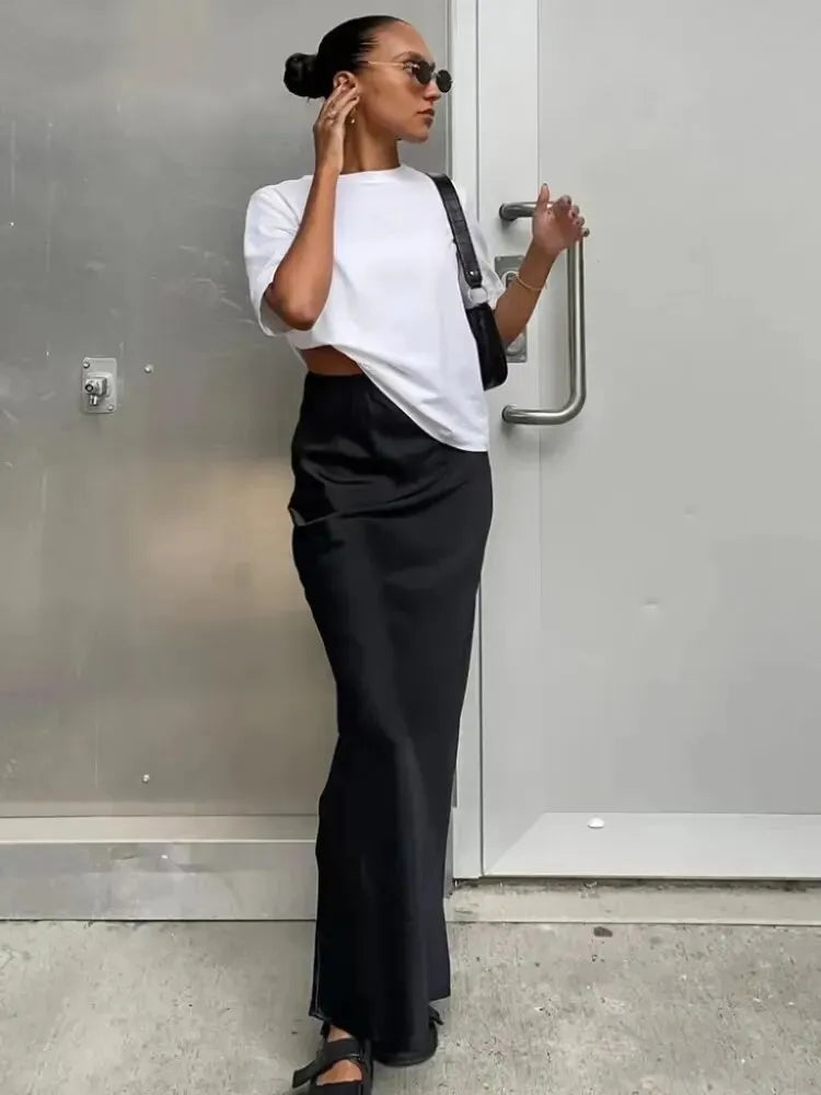 Luksusowa Satynowa Spódnica Maxi dla Kobiet-Skirts-Moda Perla-Moda Perla