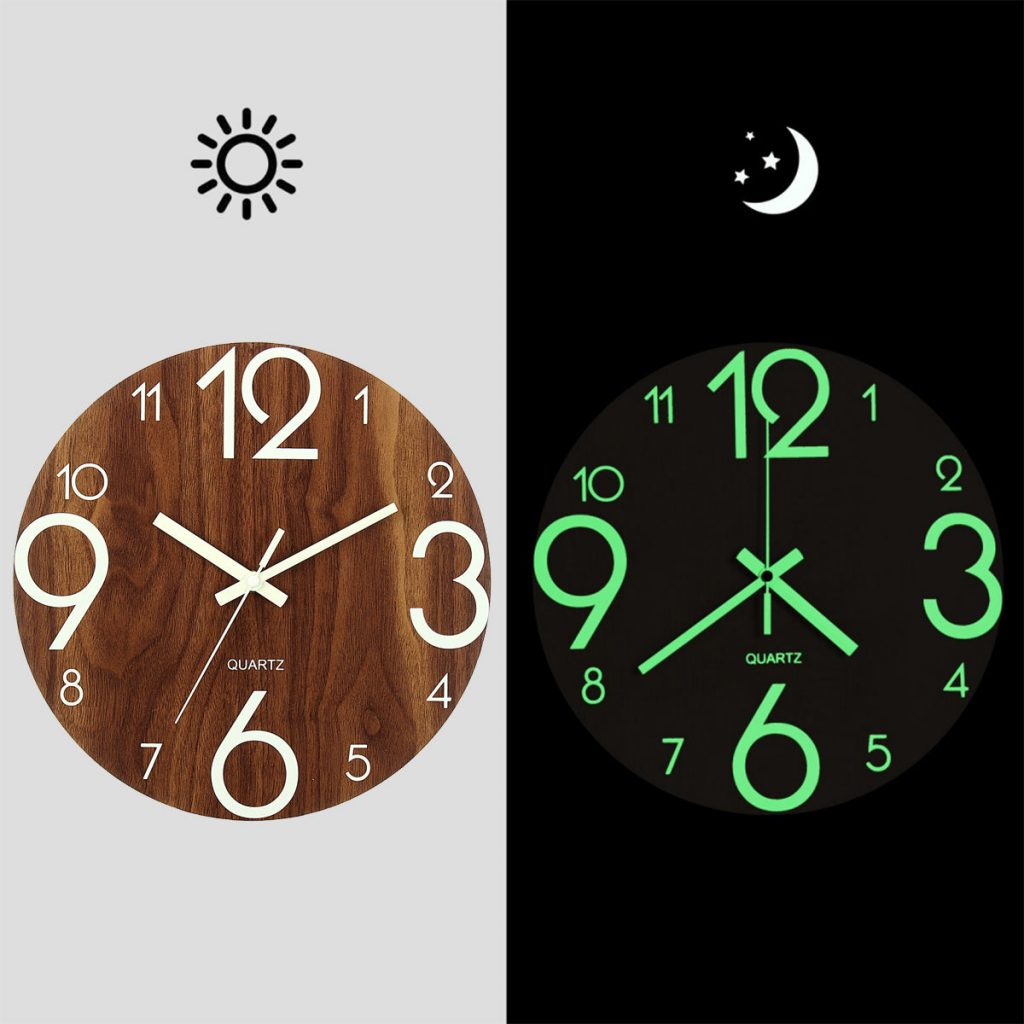 Luminous Wall Clock Zegar Ścienny | Cichy Kwarcowy, Drewniany, Podświetlane Wskazówki 0
