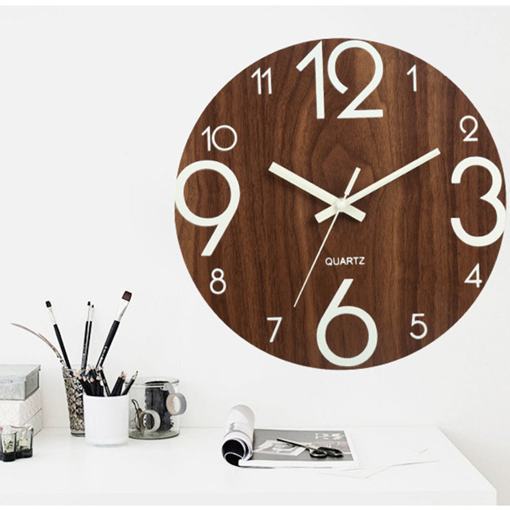 Luminous Wall Clock Zegar Ścienny | Cichy Kwarcowy, Drewniany, Podświetlane Wskazówki 2