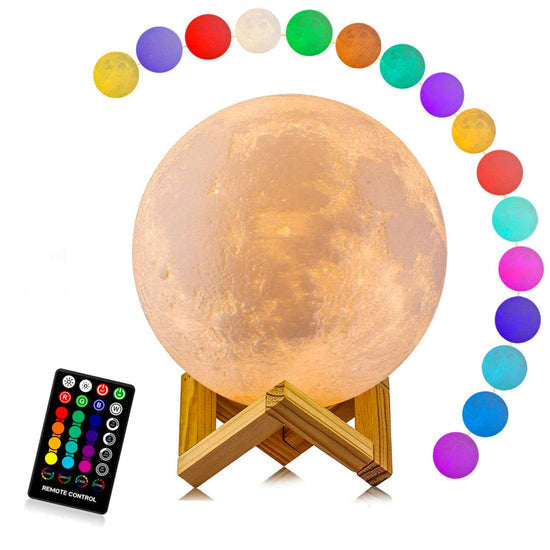LunaGlow Lampka Księżycowa | 16 Kolorów, Pilot, Drewniany Stojak 7