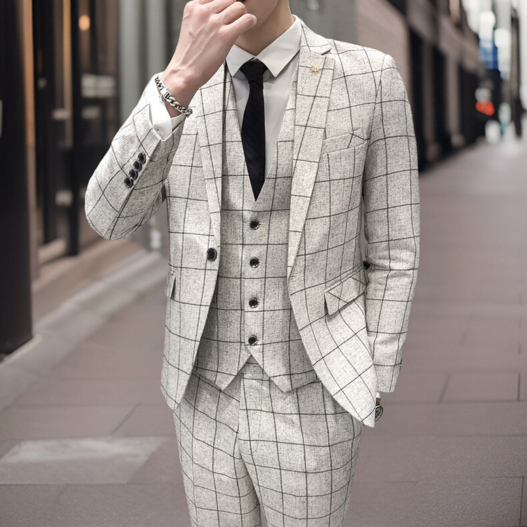 Męski Garnitur Slim-Fit | Elegancka Tkanina, Trzyczęściowy Xavier 1