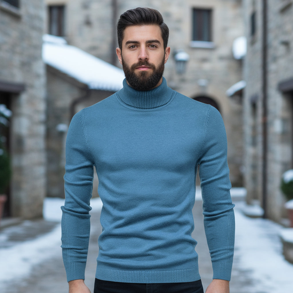 Miękka Bluza Męska Z Wysokim Kołnierzem - Klasyczny Krój, Komfortowa i Stylowa, Idealna Na Jesień/Zimę - 6