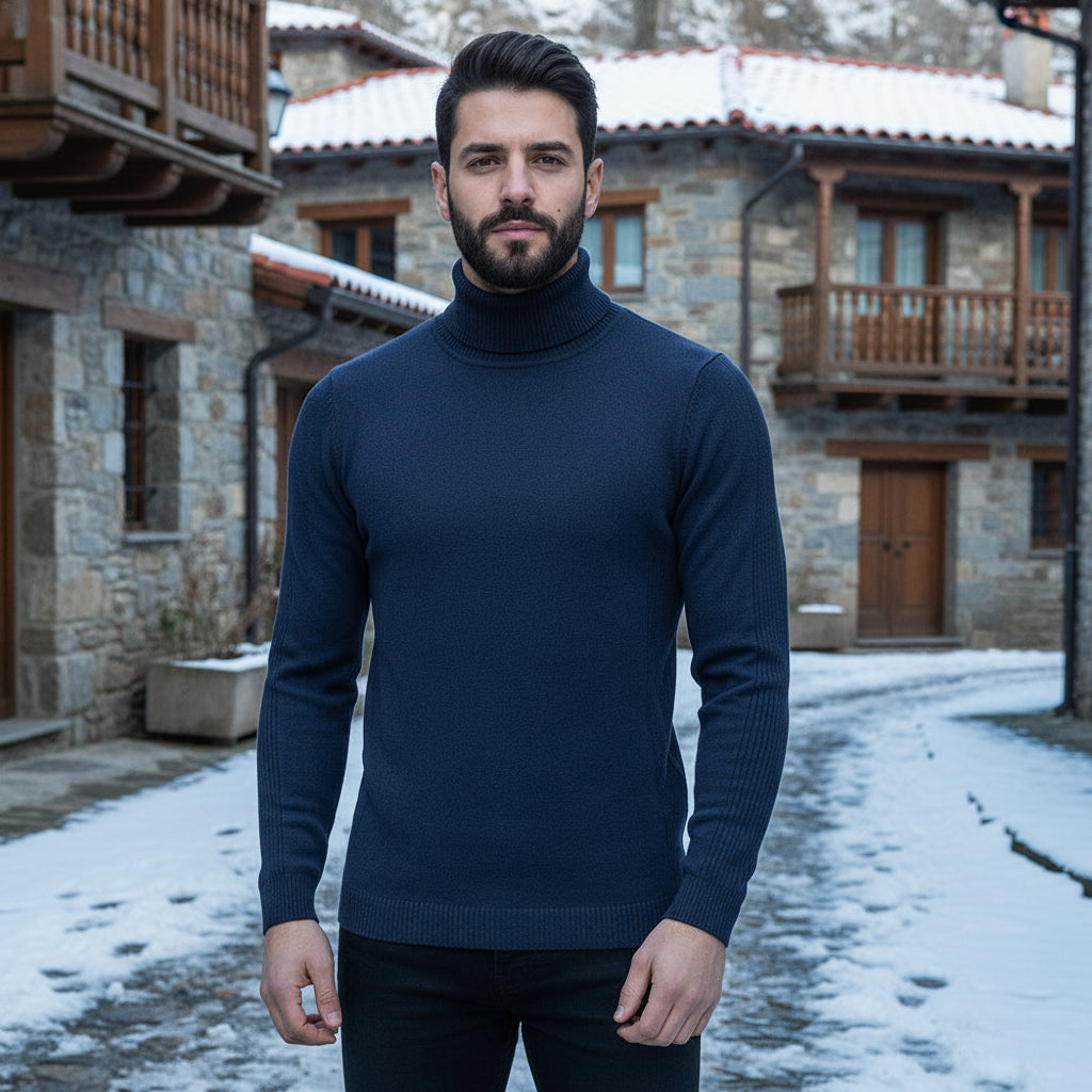 Miękka Bluza Męska Z Wysokim Kołnierzem - Klasyczny Krój, Komfortowa i Stylowa, Idealna Na Jesień/Zimę - 8