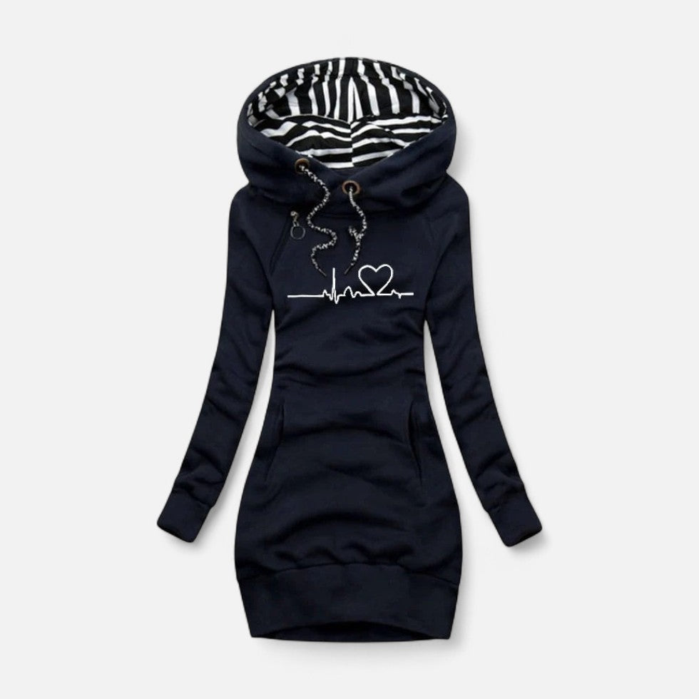 Mira Women's Hoodie Dress | Soft Cotton Blend, Heart Print 0