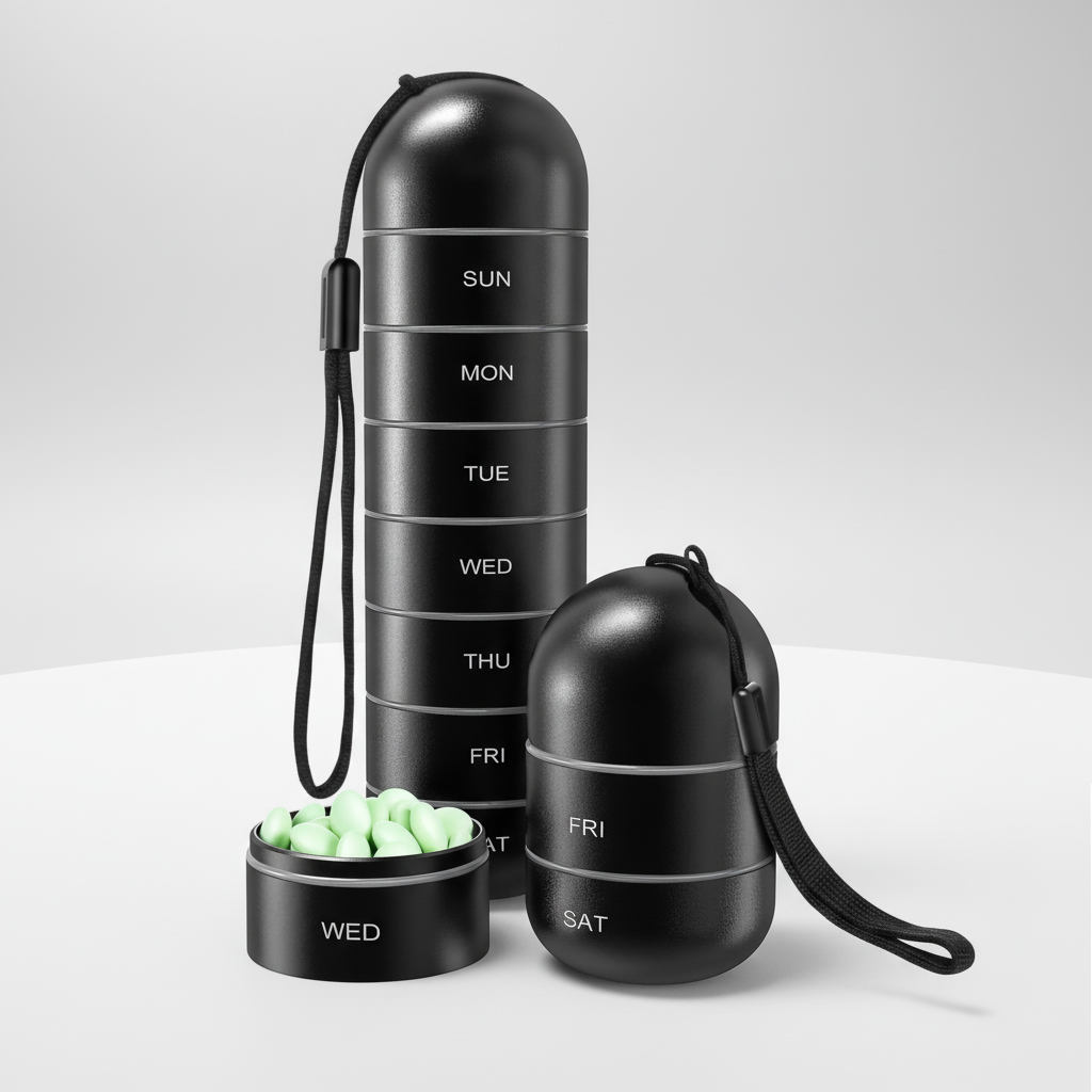 PillTower Organizer na Tabletki | Aluminiowy, 7 Przegródek, Przenośny 2