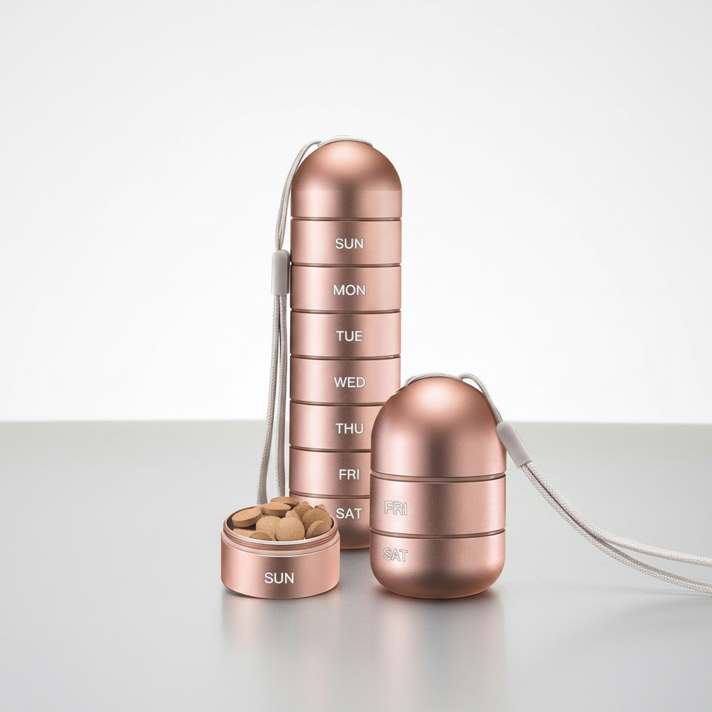 PillTower Organizer na Tabletki | Aluminiowy, 7 Przegródek, Przenośny 4