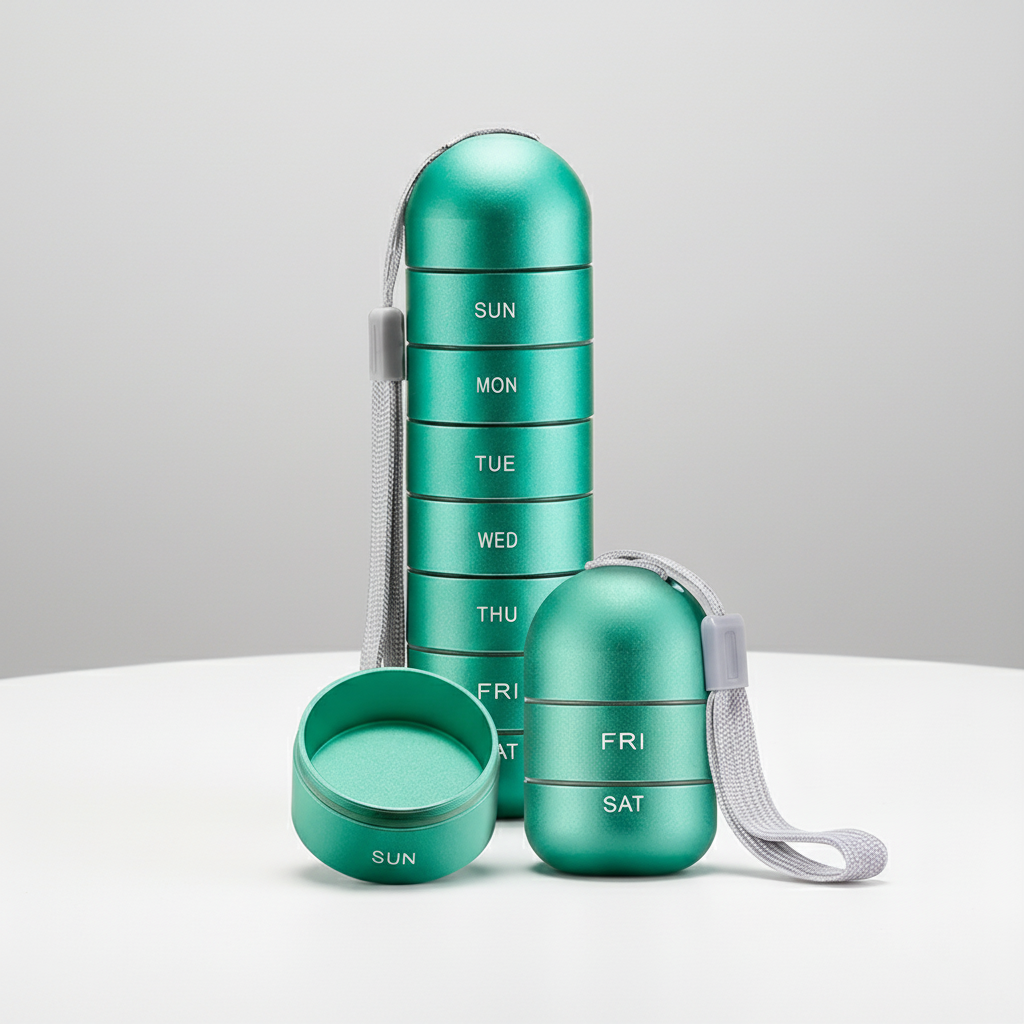 PillTower Organizer na Tabletki | Aluminiowy, 7 Przegródek, Przenośny 5