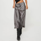 Satynowa Spódnica Maxi z Wysokim Stanem z Jedwabiu Ice-skirts-Moda Perla-Moda Perla
