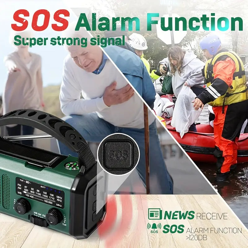 SentryPro Radio Awaryjne | 10 000 mAh, Ładowanie Słoneczne i Ręczne, Radio Pogodowe, Latarka, Alarm SOS 3